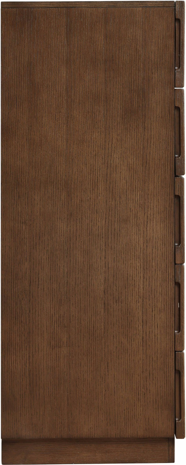 Meridian Furniture Weave Oak Veneer Art Deco Chest with Sculptural Relief Drawer Fronts for Bedroom Storage Brown 317Brown-CH