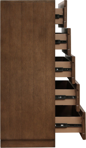Meridian Furniture Weave Oak Veneer Art Deco Chest with Sculptural Relief Drawer Fronts for Bedroom Storage Brown 317Brown-CH