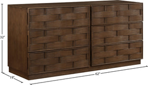 Meridian Furniture Weave Oak Veneer Dresser with Art Deco Woven Relief Texture for Bold Bedroom Storage Brown 317Brown-D