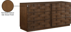 Meridian Furniture Weave Oak Veneer Dresser with Art Deco Woven Relief Texture for Bold Bedroom Storage Brown 317Brown-D