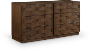 Meridian Furniture Weave Oak Veneer Dresser with Art Deco Woven Relief Texture for Bold Bedroom Storage Brown 317Brown-D