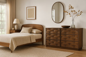 Meridian Furniture Weave Oak Veneer Dresser with Art Deco Woven Relief Texture for Bold Bedroom Storage Brown 317Brown-D