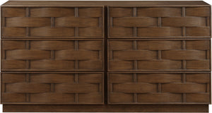 Meridian Furniture Weave Oak Veneer Dresser with Art Deco Woven Relief Texture for Bold Bedroom Storage Brown 317Brown-D