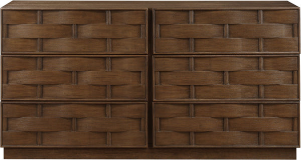 Meridian Furniture Weave Oak Veneer Dresser with Art Deco Woven Relief Texture for Bold Bedroom Storage Brown 317Brown-D
