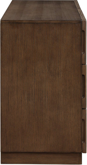 Meridian Furniture Weave Oak Veneer Dresser with Art Deco Woven Relief Texture for Bold Bedroom Storage Brown 317Brown-D