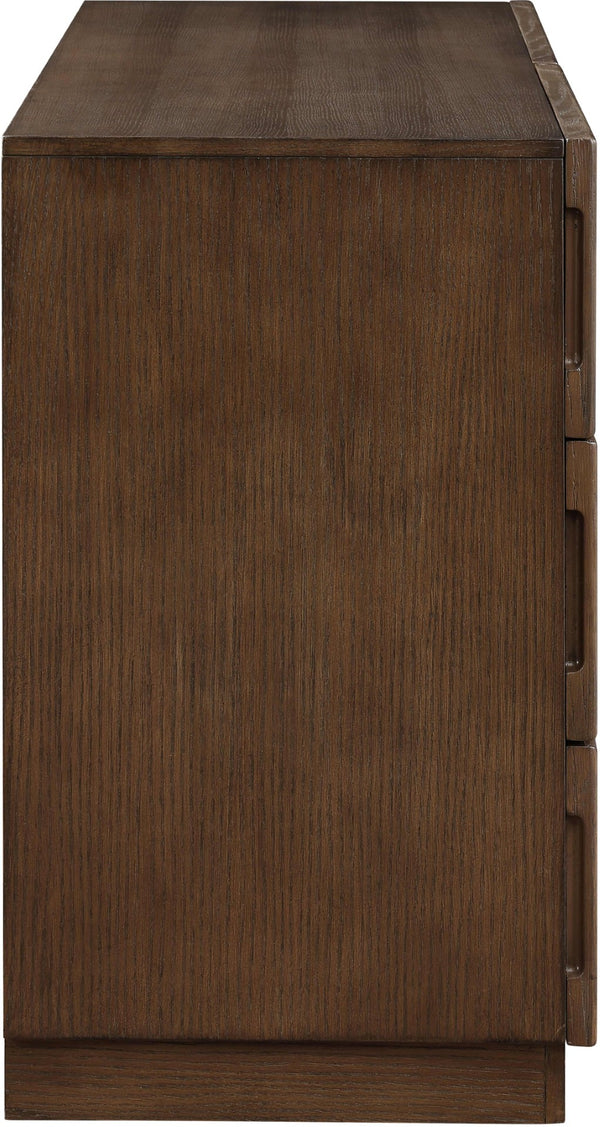 Meridian Furniture Weave Oak Veneer Dresser with Art Deco Woven Relief Texture for Bold Bedroom Storage Brown 317Brown-D
