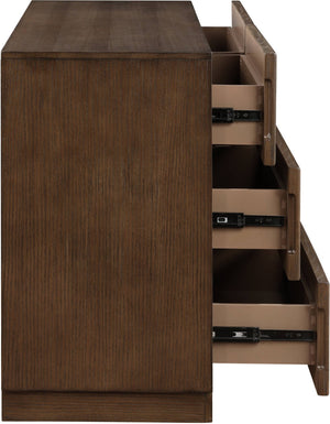 Meridian Furniture Weave Oak Veneer Dresser with Art Deco Woven Relief Texture for Bold Bedroom Storage Brown 317Brown-D