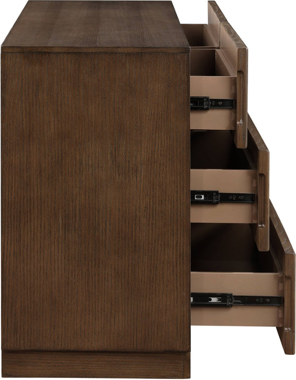 Meridian Furniture Weave Oak Veneer Dresser with Art Deco Woven Relief Texture for Bold Bedroom Storage Brown 317Brown-D