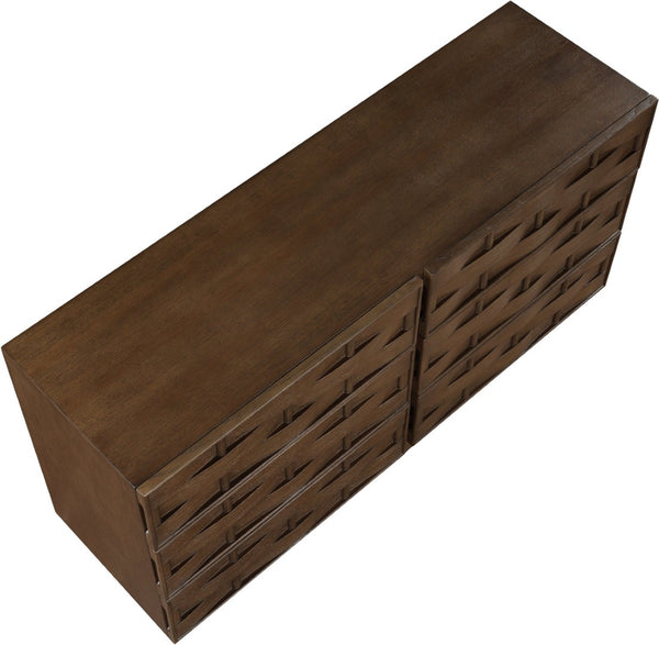 Meridian Furniture Weave Oak Veneer Dresser with Art Deco Woven Relief Texture for Bold Bedroom Storage Brown 317Brown-D