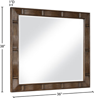Meridian Furniture Weave Oak Veneer Wall Mirror with Art Deco Woven Frame for Entryway or Living Room Decor Brown 317Brown-M