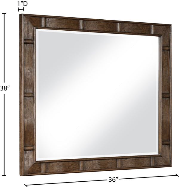 Meridian Furniture Weave Oak Veneer Wall Mirror with Art Deco Woven Frame for Entryway or Living Room Decor Brown 317Brown-M