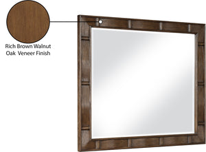 Meridian Furniture Weave Oak Veneer Wall Mirror with Art Deco Woven Frame for Entryway or Living Room Decor Brown 317Brown-M