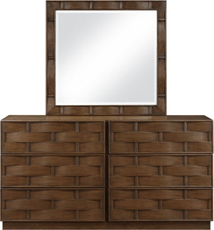 Meridian Furniture Weave Oak Veneer Wall Mirror with Art Deco Woven Frame for Entryway or Living Room Decor Brown 317Brown-M