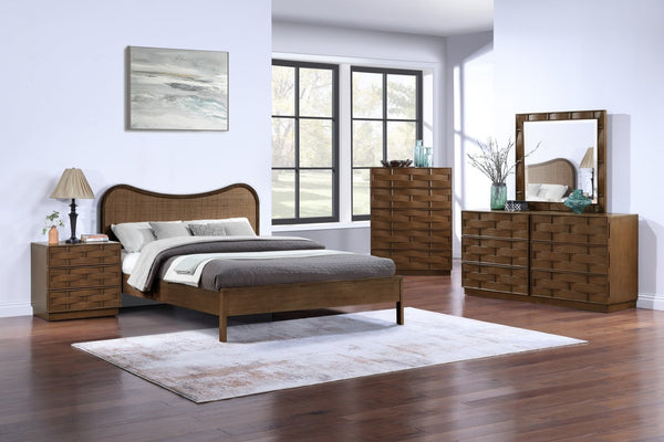 Meridian Furniture Weave Oak Veneer Wall Mirror with Art Deco Woven Frame for Entryway or Living Room Decor Brown 317Brown-M