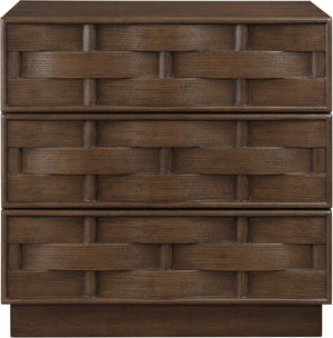 Meridian Furniture Weave Art Deco Oak Veneer Nightstand with Sculptural Lattice Texture for Modern Bedroom Storage Brown 317Brown-NS