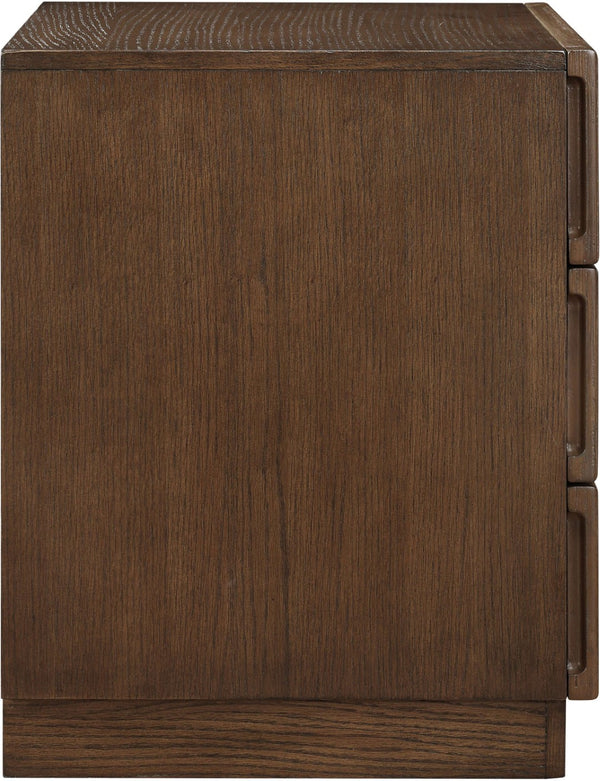 Meridian Furniture Weave Art Deco Oak Veneer Nightstand with Sculptural Lattice Texture for Modern Bedroom Storage Brown 317Brown-NS