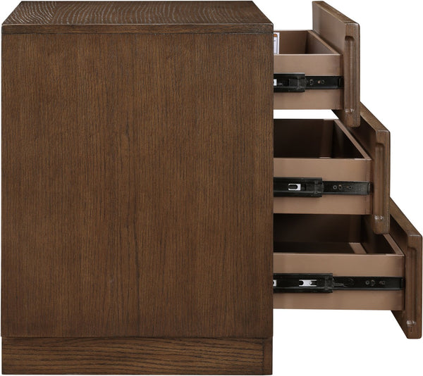 Meridian Furniture Weave Art Deco Oak Veneer Nightstand with Sculptural Lattice Texture for Modern Bedroom Storage Brown 317Brown-NS
