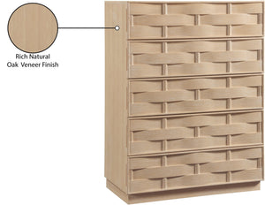 Meridian Furniture Weave Oak Veneer Art Deco Chest with Sculptural Relief Drawer Fronts for Bedroom Storage Natural 317Natural-CH