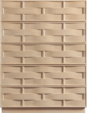 Meridian Furniture Weave Oak Veneer Art Deco Chest with Sculptural Relief Drawer Fronts for Bedroom Storage Natural 317Natural-CH