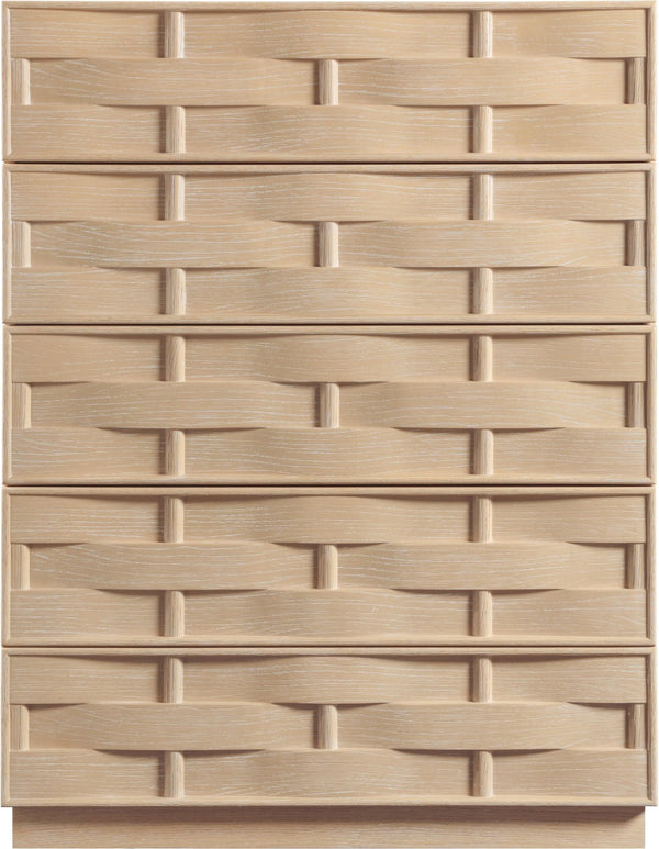 Meridian Furniture Weave Oak Veneer Art Deco Chest with Sculptural Relief Drawer Fronts for Bedroom Storage Natural 317Natural-CH