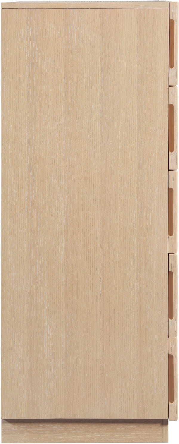 Meridian Furniture Weave Oak Veneer Art Deco Chest with Sculptural Relief Drawer Fronts for Bedroom Storage Natural 317Natural-CH