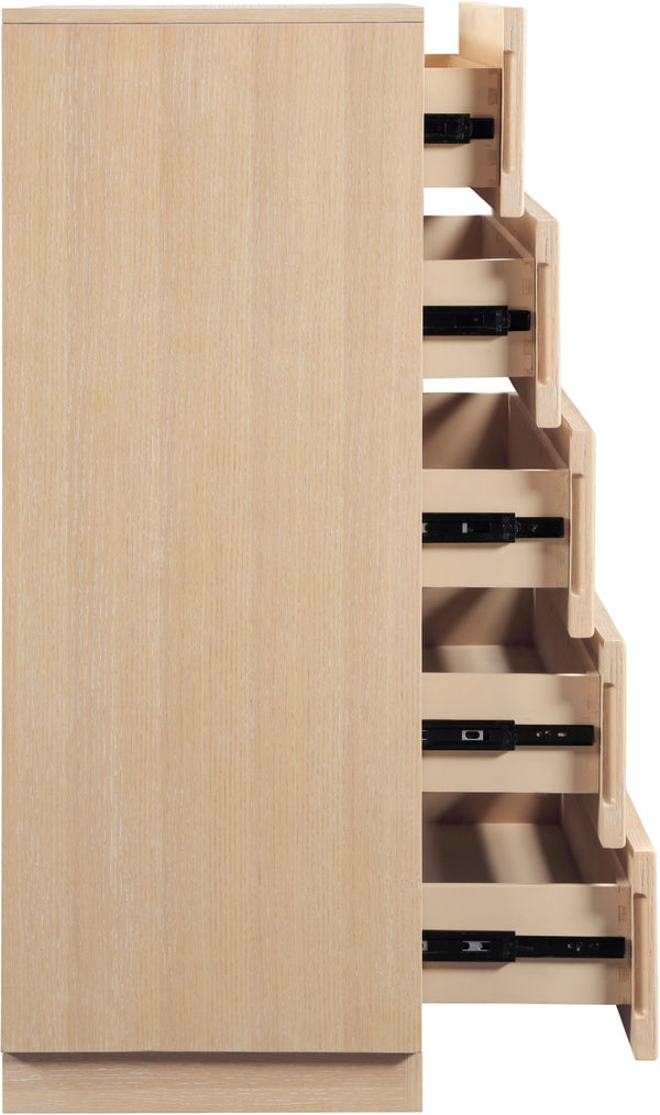 Meridian Furniture Weave Oak Veneer Art Deco Chest with Sculptural Relief Drawer Fronts for Bedroom Storage Natural 317Natural-CH