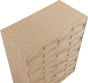 Meridian Furniture Weave Oak Veneer Art Deco Chest with Sculptural Relief Drawer Fronts for Bedroom Storage Natural 317Natural-CH