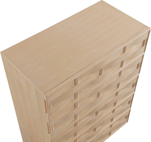Meridian Furniture Weave Oak Veneer Art Deco Chest with Sculptural Relief Drawer Fronts for Bedroom Storage Natural 317Natural-CH