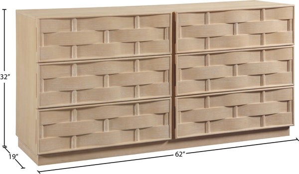Meridian Furniture Weave Oak Veneer Dresser with Art Deco Woven Relief Texture for Bold Bedroom Storage Natural 317Natural-D