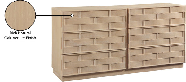 Meridian Furniture Weave Oak Veneer Dresser with Art Deco Woven Relief Texture for Bold Bedroom Storage Natural 317Natural-D