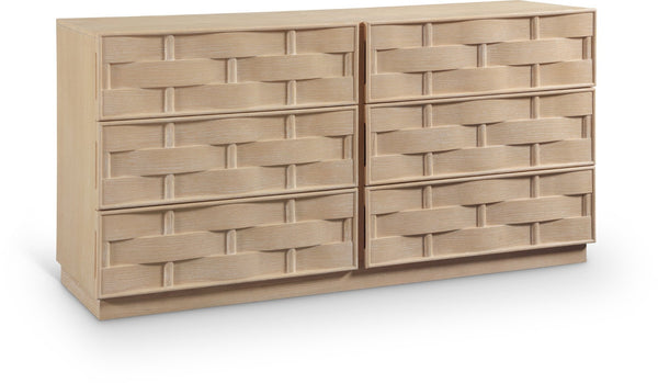 Meridian Furniture Weave Oak Veneer Dresser with Art Deco Woven Relief Texture for Bold Bedroom Storage Natural 317Natural-D