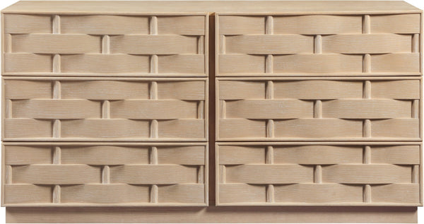 Meridian Furniture Weave Oak Veneer Dresser with Art Deco Woven Relief Texture for Bold Bedroom Storage Natural 317Natural-D