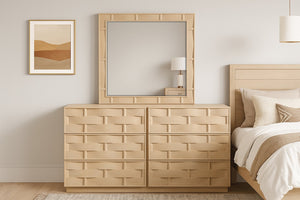 Meridian Furniture Weave Oak Veneer Wall Mirror with Art Deco Woven Frame for Entryway or Living Room Decor Natural 317Natural-M