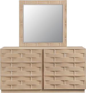 Meridian Furniture Weave Oak Veneer Wall Mirror with Art Deco Woven Frame for Entryway or Living Room Decor Natural 317Natural-M
