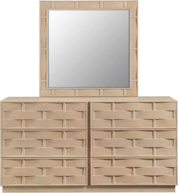 Meridian Furniture Weave Oak Veneer Wall Mirror with Art Deco Woven Frame for Entryway or Living Room Decor Natural 317Natural-M