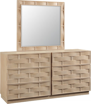 Meridian Furniture Weave Oak Veneer Wall Mirror with Art Deco Woven Frame for Entryway or Living Room Decor Natural 317Natural-M