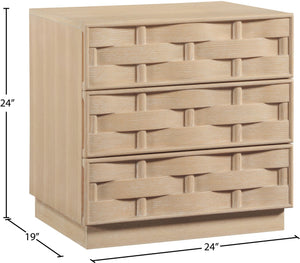 Meridian Furniture Weave Art Deco Oak Veneer Nightstand with Sculptural Lattice Texture for Modern Bedroom Storage Natural 317Natural-NS