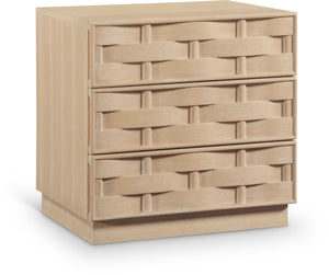 Meridian Furniture Weave Art Deco Oak Veneer Nightstand with Sculptural Lattice Texture for Modern Bedroom Storage Natural 317Natural-NS