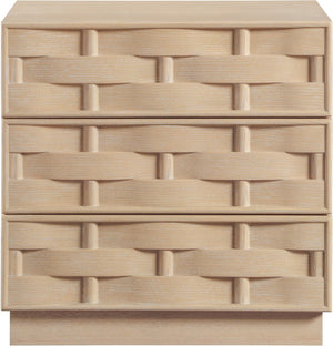 Meridian Furniture Weave Art Deco Oak Veneer Nightstand with Sculptural Lattice Texture for Modern Bedroom Storage Natural 317Natural-NS