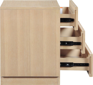 Meridian Furniture Weave Art Deco Oak Veneer Nightstand with Sculptural Lattice Texture for Modern Bedroom Storage Natural 317Natural-NS