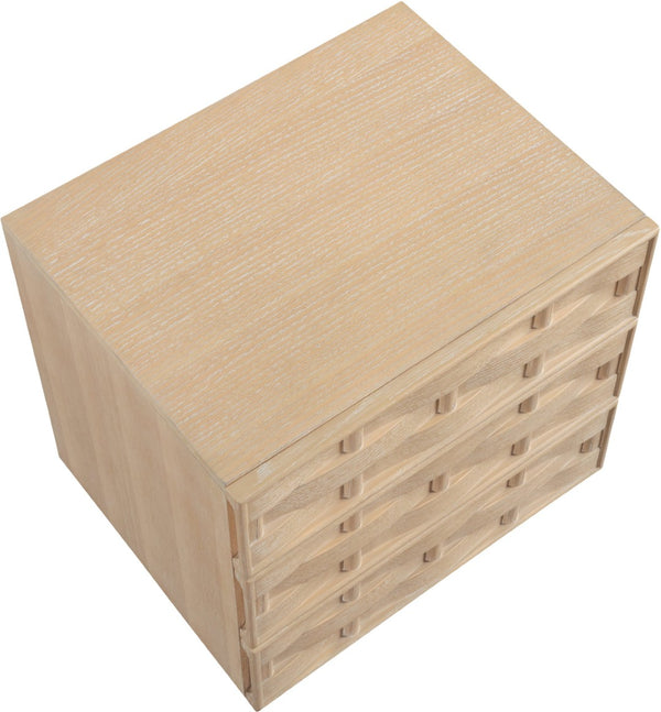 Meridian Furniture Weave Art Deco Oak Veneer Nightstand with Sculptural Lattice Texture for Modern Bedroom Storage Natural 317Natural-NS