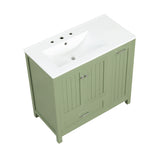 English Elm 36" Bathroom Vanity With Sink, One Cabinet With Two Doors and One Big Drawer and One Flip Drawer, Solid Wood and Mdf Board, Green