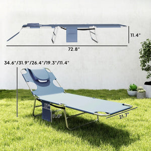 English Elm Handy Tri-fold Outdoor Lounger with Face Cavity Steel Frame Oxford Fabric Tanning Bed Gray T3971P481324