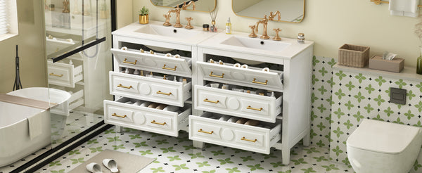 English Elm 60'' Bathroom Vanity Set With Elegant Ceramic Sink, Soft-Close Drawers, Solid Wood Frame Storage Solution N710SS00003K