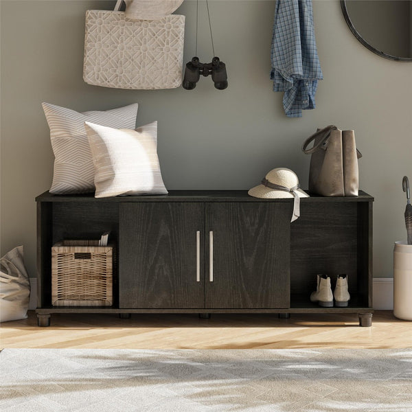English Elm Shoe Storage Bench with Four Open Compartments for Entryway Mudroom Organization B2733P444490