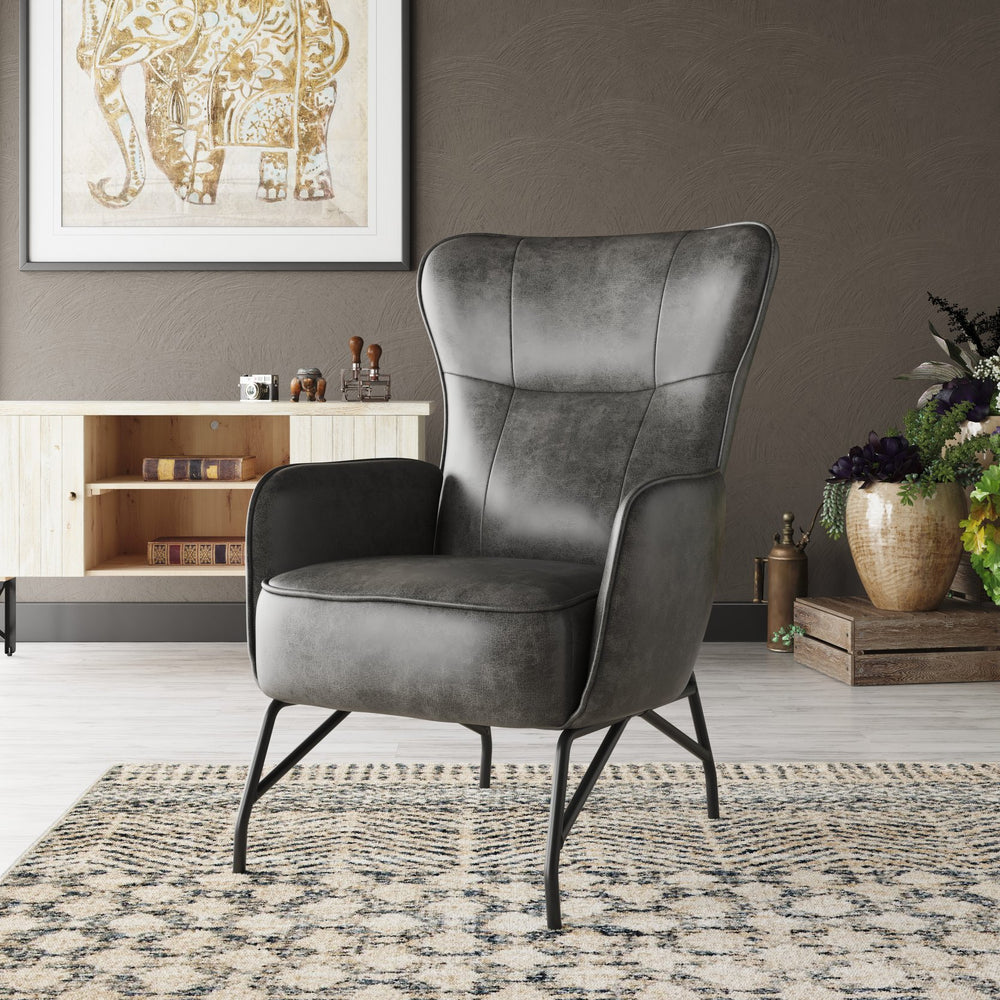 English Elm Wallace & Bay - Gray Accent Chair — Badlands Charcoal & Black Contemporary Engineered Wood, Easy-Care Stylish Seating (42.5"H) B2709P212442
