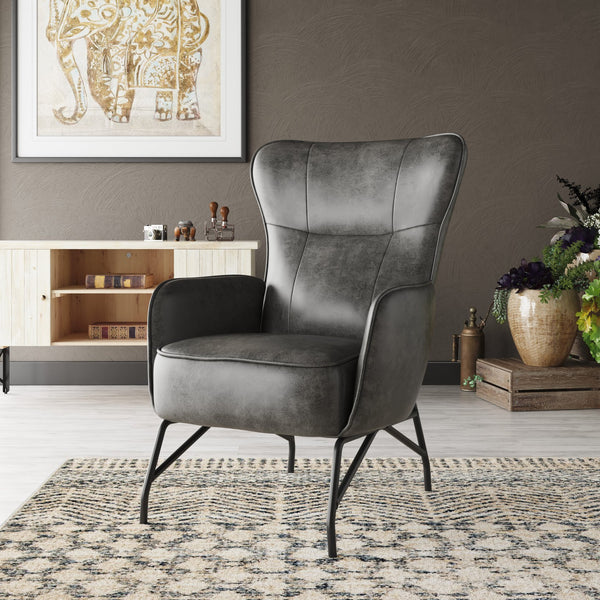 English Elm Wallace & Bay - Gray Accent Chair — Badlands Charcoal & Black Contemporary Engineered Wood, Easy-Care Stylish Seating (42.5"H) B2709P212442
