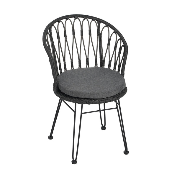 English Elm Christopher Knight Home® - TAVON Woven Rattan Dining Chairs (2-Pack) with Gray Cushions, Sturdy Iron Frame, 300 lb Capacity N762P240772E