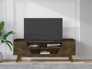 English Elm Marcus 63" TV Stand with Soft-Close Doors and Cable Management, Sturdy MDF Frame & Pine Legs Rustic Brown B365P397920