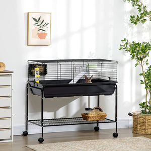 English Elm Pawhut Two Story Wire Small Animal Habitat with Wheeled Stand Shelf and Accessories W2225P200913